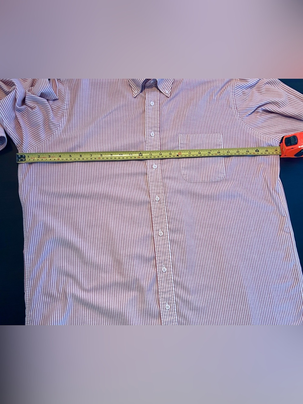 Lands' End Tall Men’s Button-Down Shirt Size 18/36 Red White Striped Long Sleeve - Picture 9 of 11